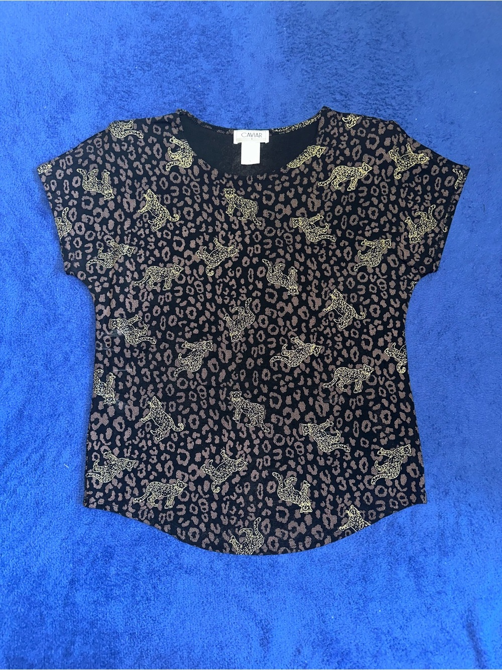 Vintage 80's 90's Womens Caviar Blouse w/ Shoulder Pads Leopard Y2K Large L